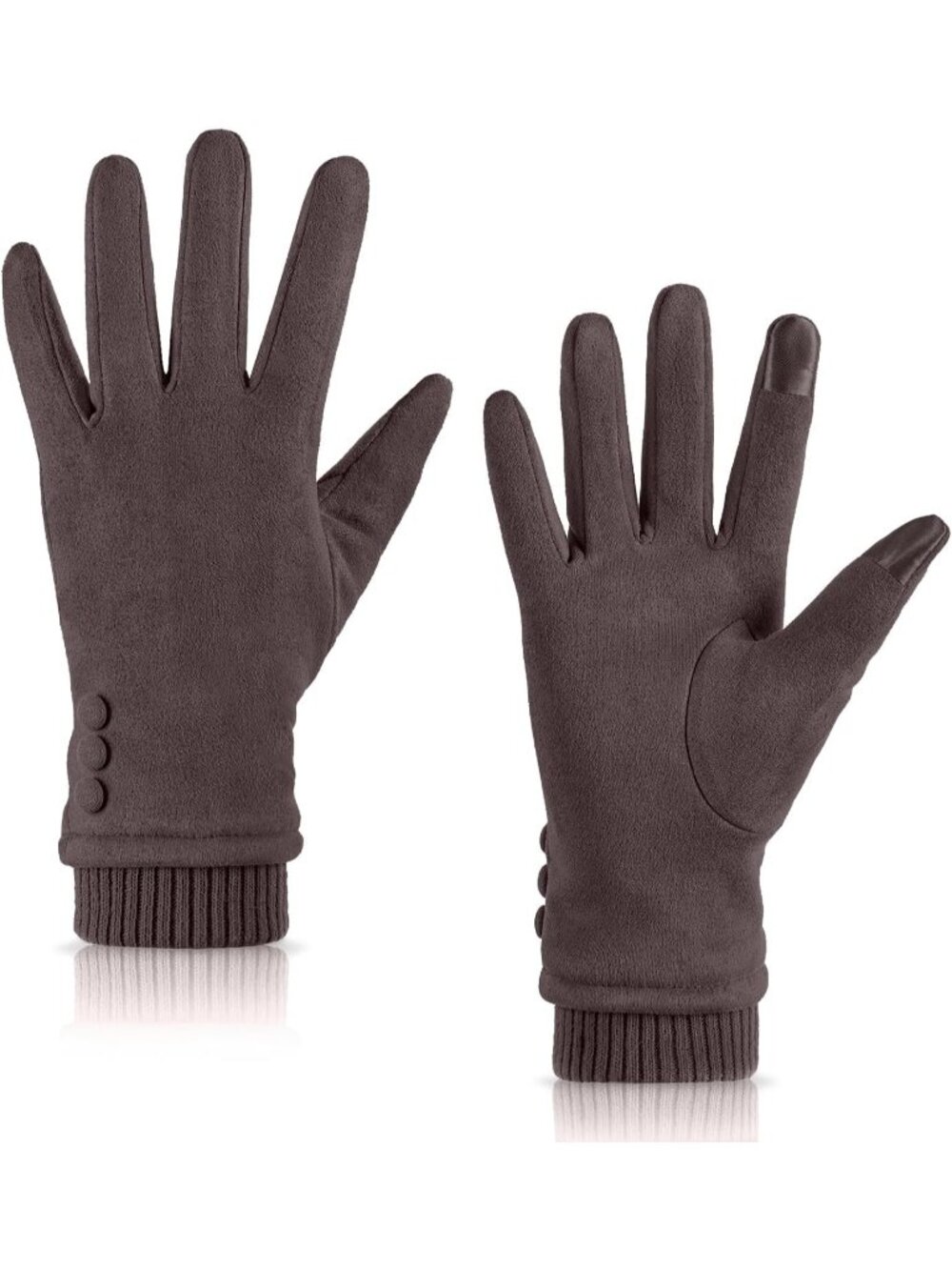 Women's Brown Cold Weather Winter Fleece Lined Thick Warm Suede Casual Gloves